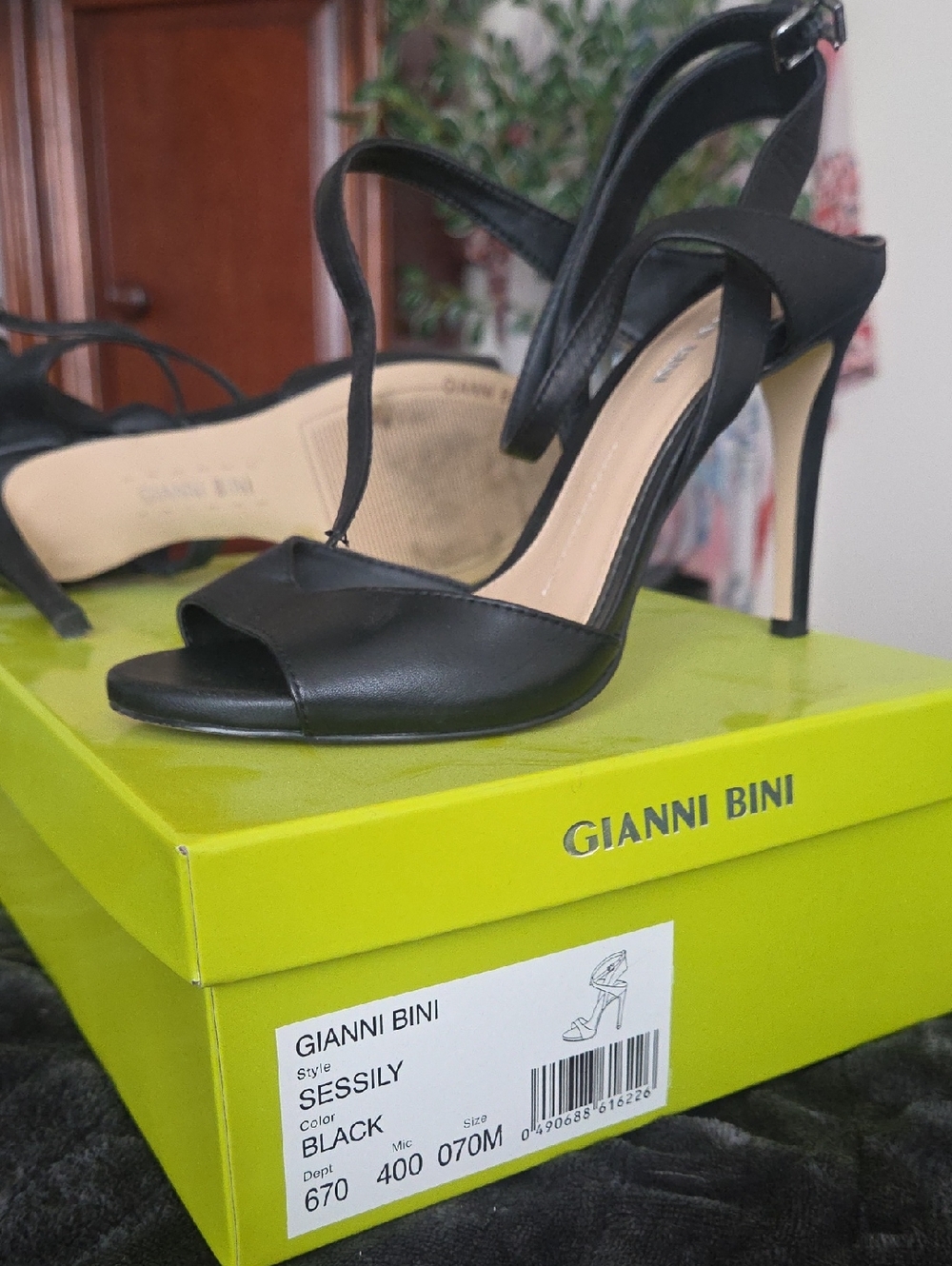 Gianni Bini Black Strappy Open-Toe Stiletto Heels
